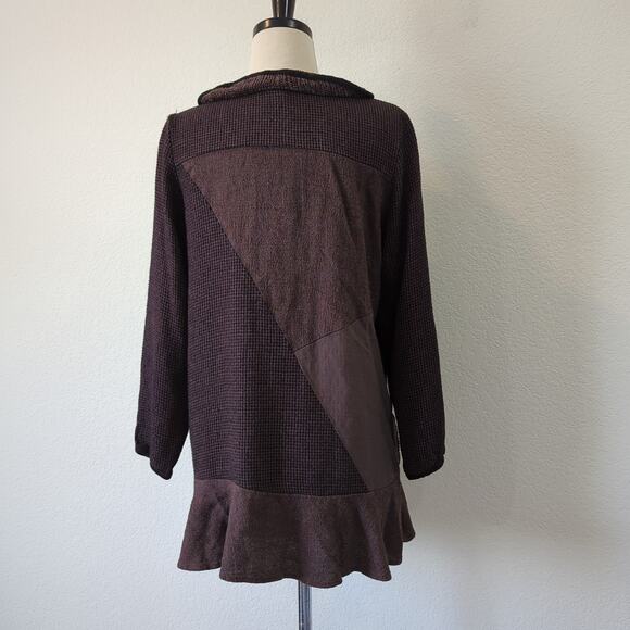 ZOE Sweater Womens Small Oversize Sweatercoat Brown Boho Patchwork Fiber Art - Picture 2 of 9